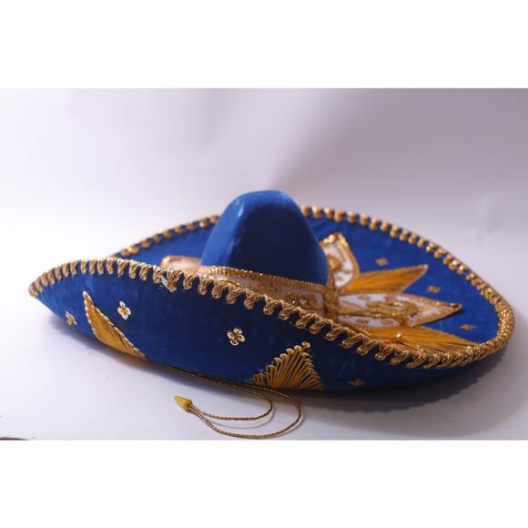Salazar Yepez, Sombrero Hat, Blue and Gold, Mexico, Embroidered, ~ 250809-WH 458 - Picture 2 of 5